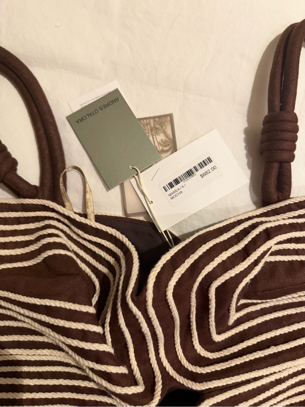 Marea knotted linen top in brown NWT - Picture 4 of 5